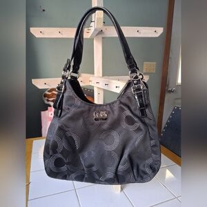 Coach madison Black Shoulder Bag Tote Purse Double Handle Blue Lining